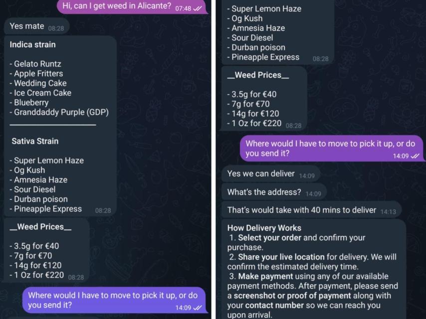 Conversación con un vendedor de droga a domicilio simulando ser un cliente.