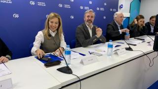 El presidente de Aragón, Jorge Azcón, este lunes en la sede del PP-Aragón.