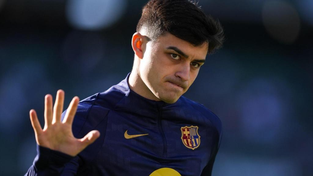 Pedri antes de un partido con el FC Barcelona