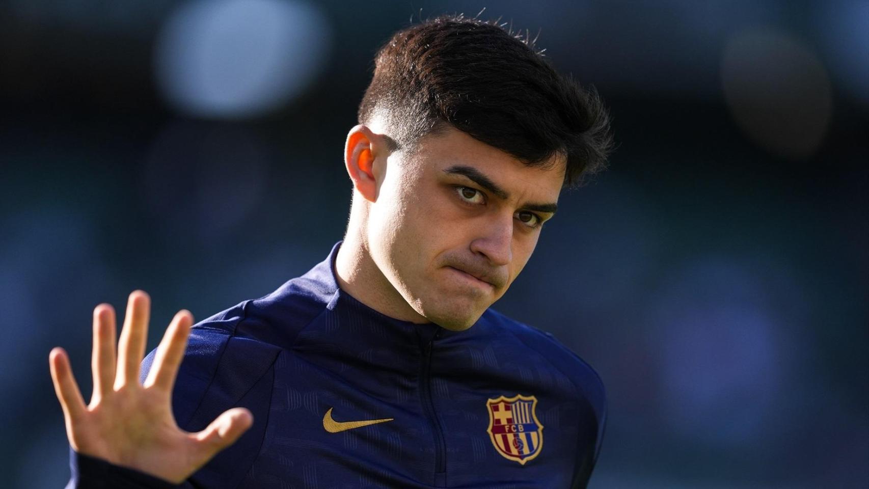 Pedri antes de un partido con el FC Barcelona