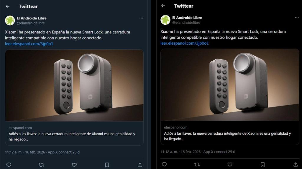 Diferencia entre el antiguo modo oscuro de X (izq) y el nuevo (der)