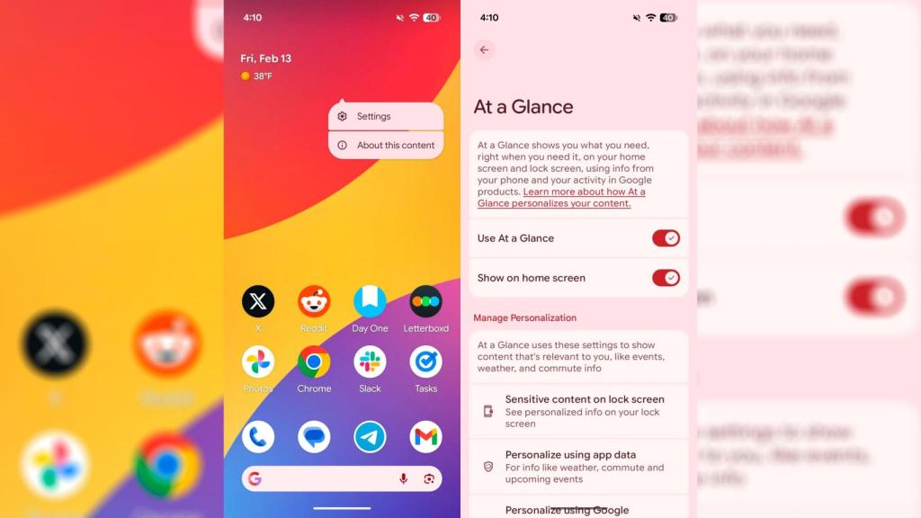 Captura de pantalla con la nueva opción de At a Glance