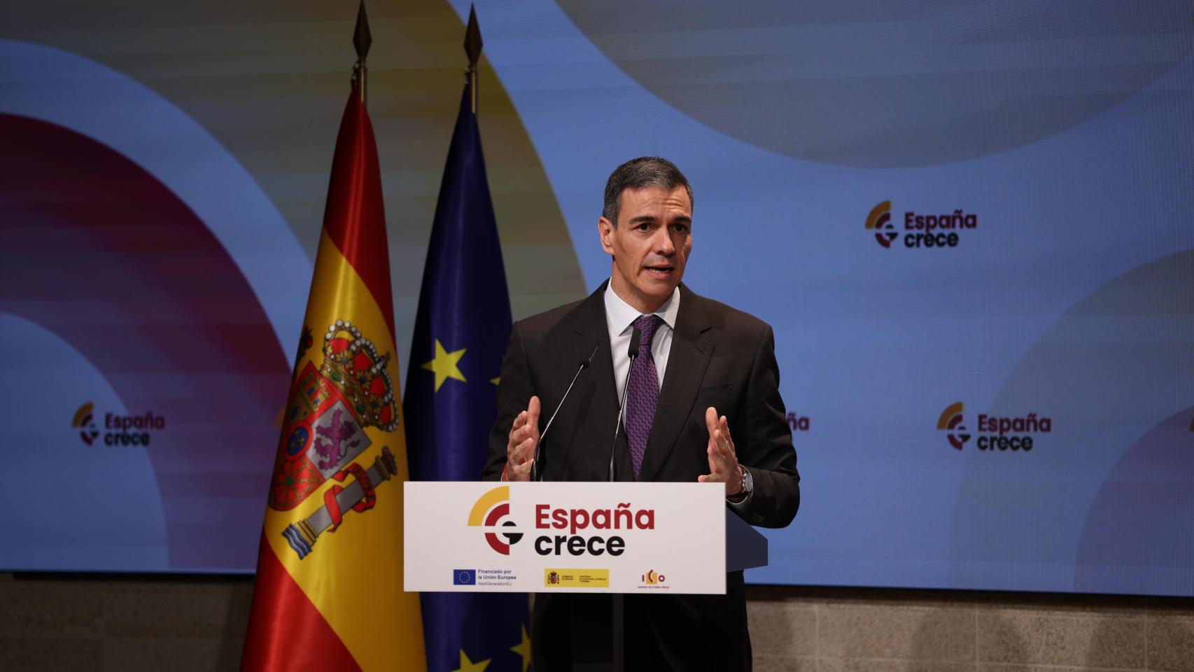 Pedro Sánchez durante la presentación del fondo 'España crece'.