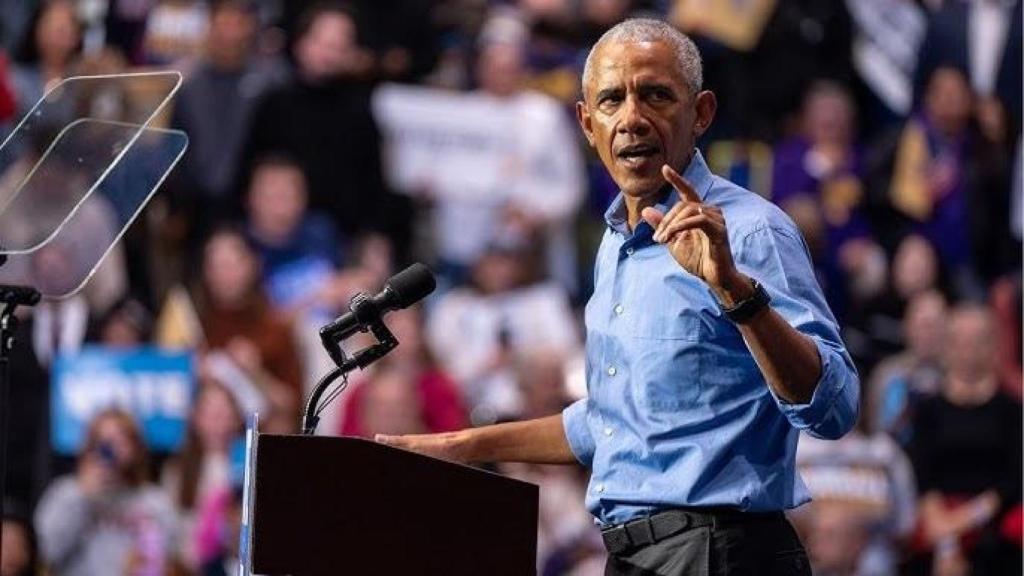 Barack Obama, expresidente de EEUU, en un mítin del partido demócrata.