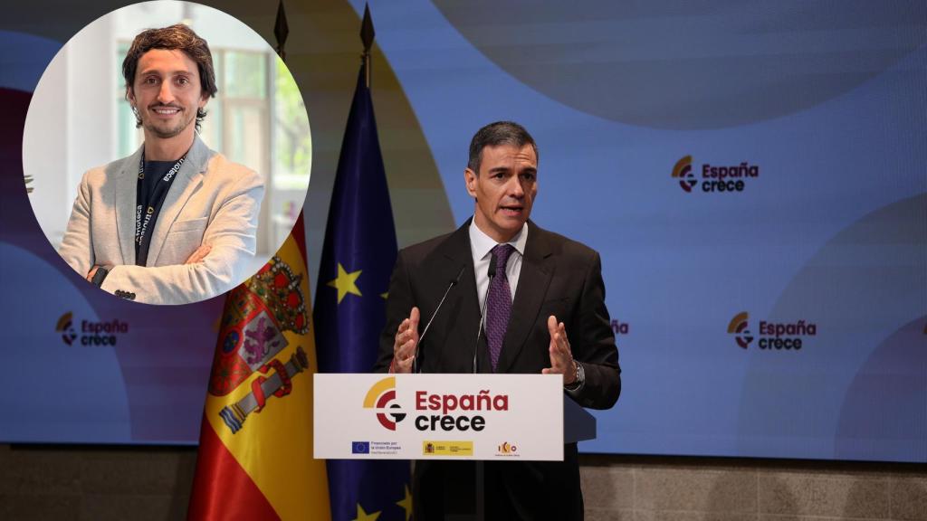Montaje de Ricard Garriga, CEO de Trioteca, con Pedro Sánchez, presidente del Gobierno (Europa Press).