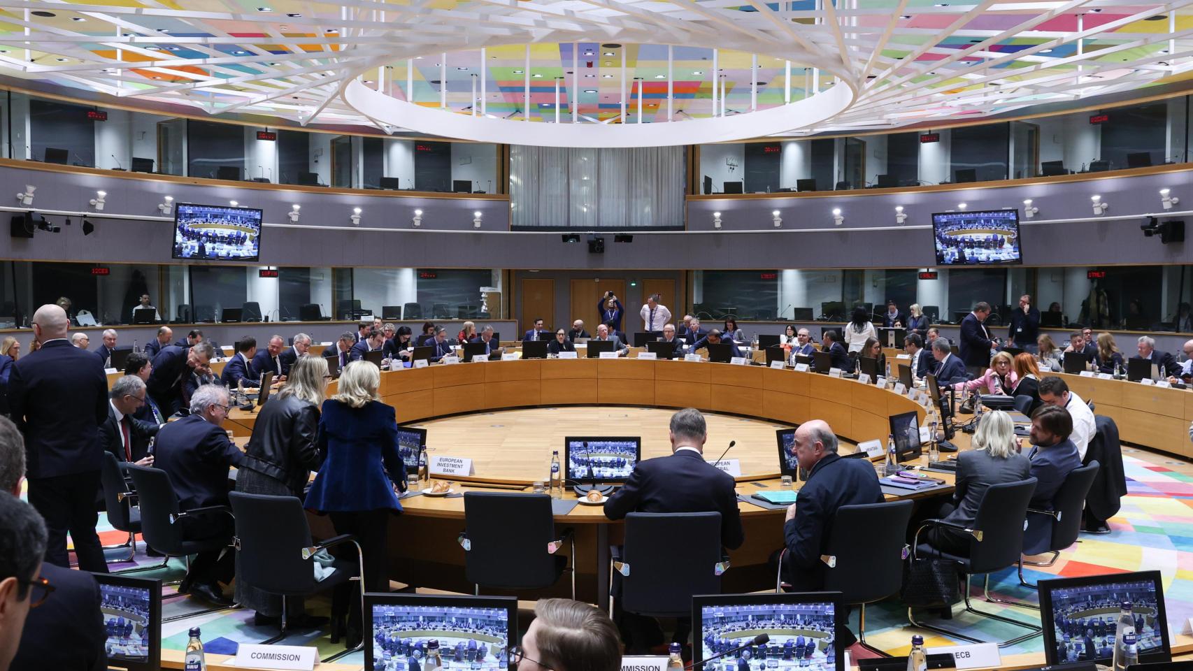 Los ministros de Economía de la UE, durante su reunión de este martes en Bruselas
