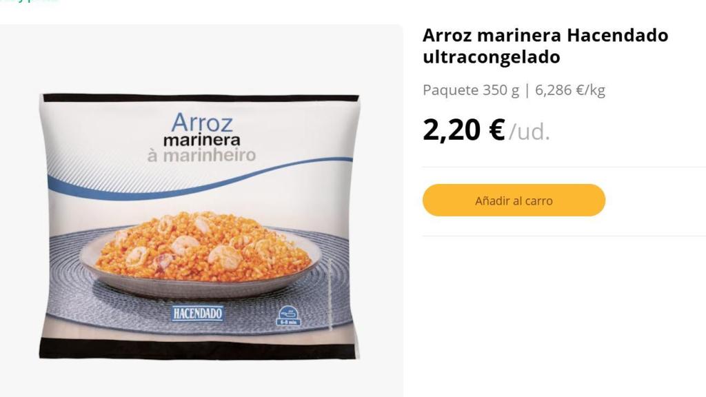 Arroz marinera Hacendado ultracongelado.