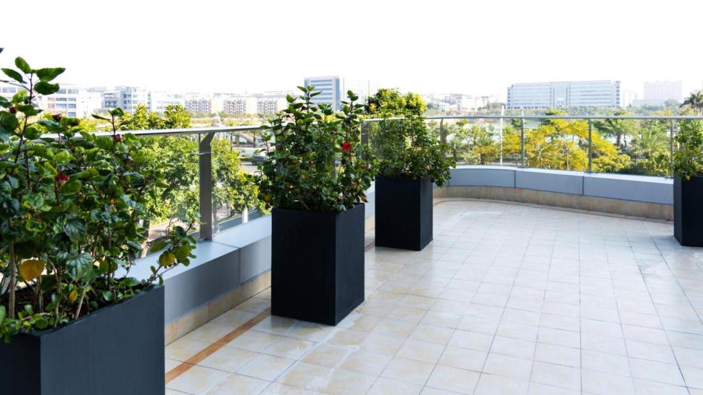 Una terraza comunitaria de un edificio.