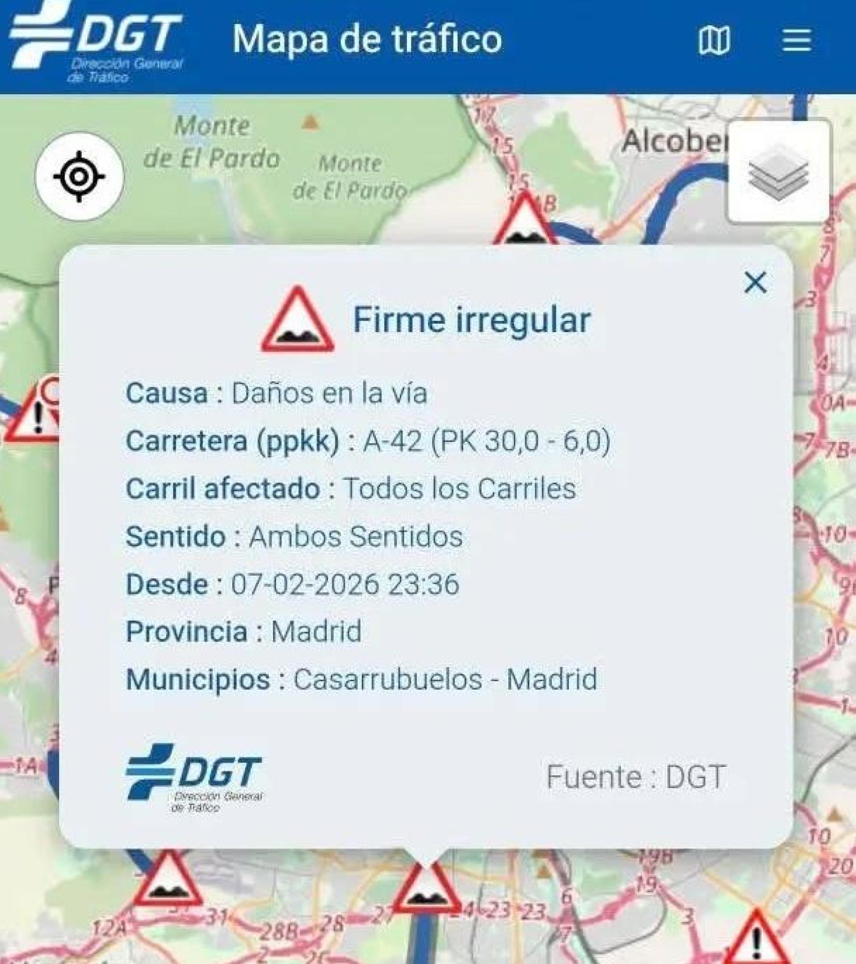 Captura de pantalla de la aplicación de la DGT