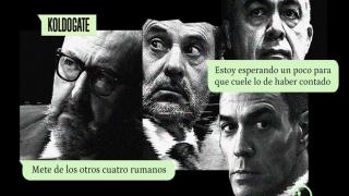 Koldo García, Jose Luis Ábalos, Pedro Sánchez y Santos Cerdán, junto a dos de los whatsapps del KoldoGate