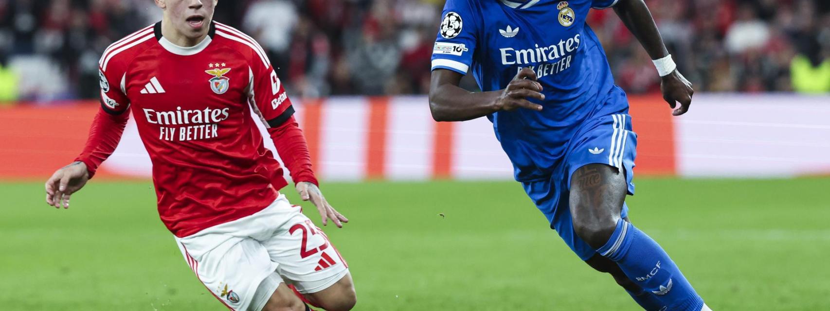 Prestianni y Vinicius, durante el partido entre el Benfica y el Real Madrid de Champions League