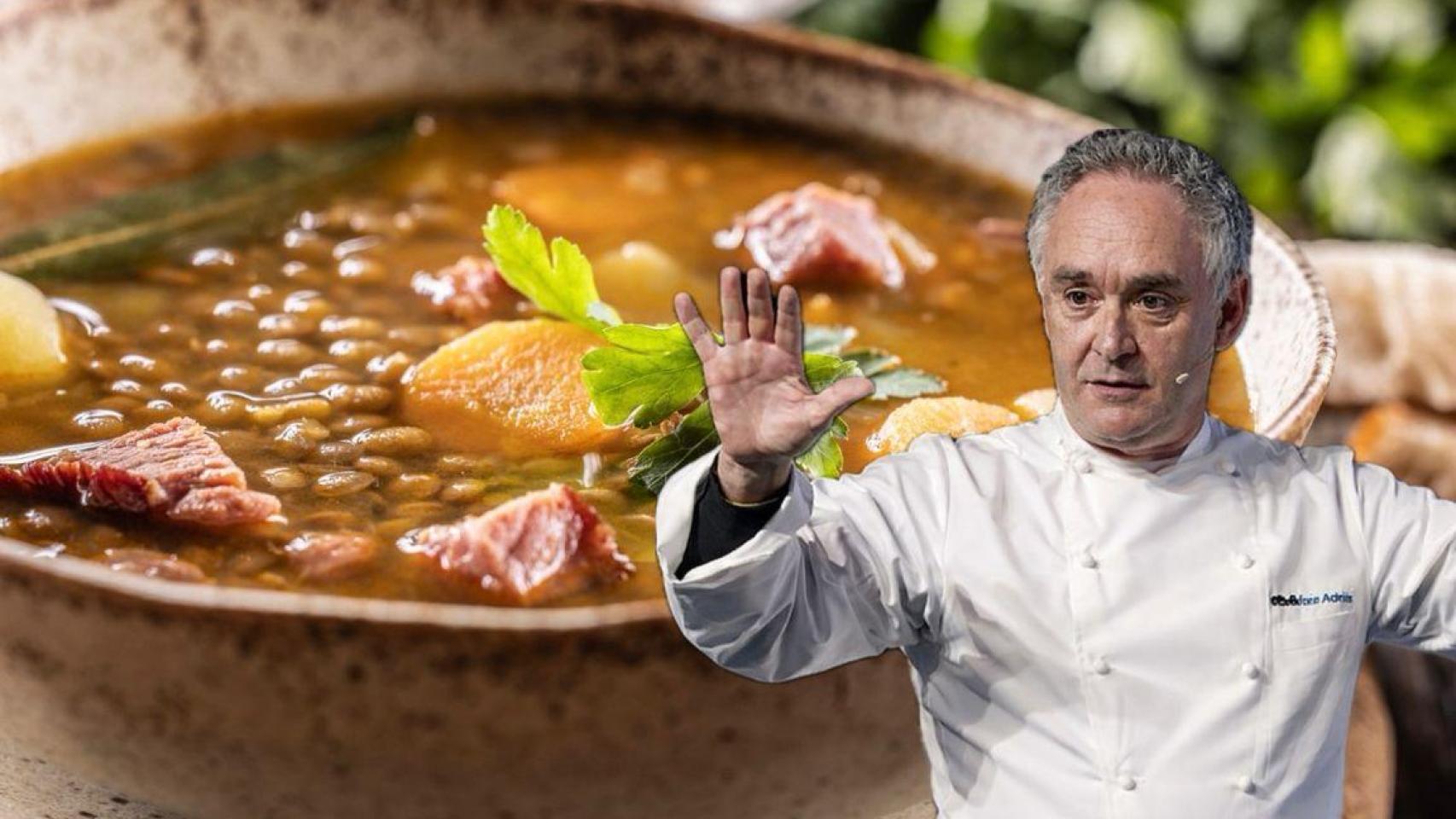 Ferran Adrià junto a un plato de lentejas.