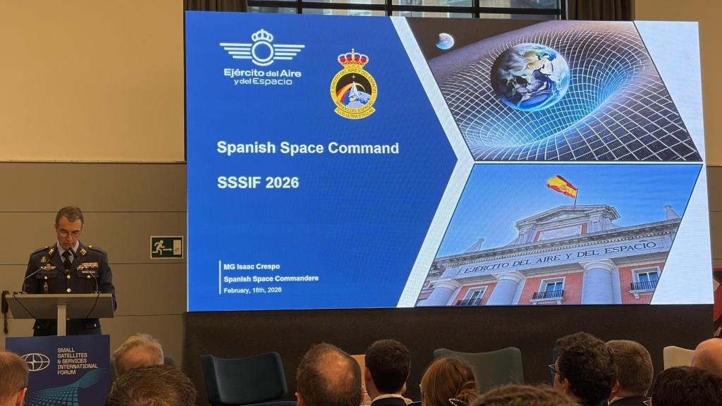 General Isaac Crespo, Jefe del Mando Espacial, durante su intervención en el SSSIF