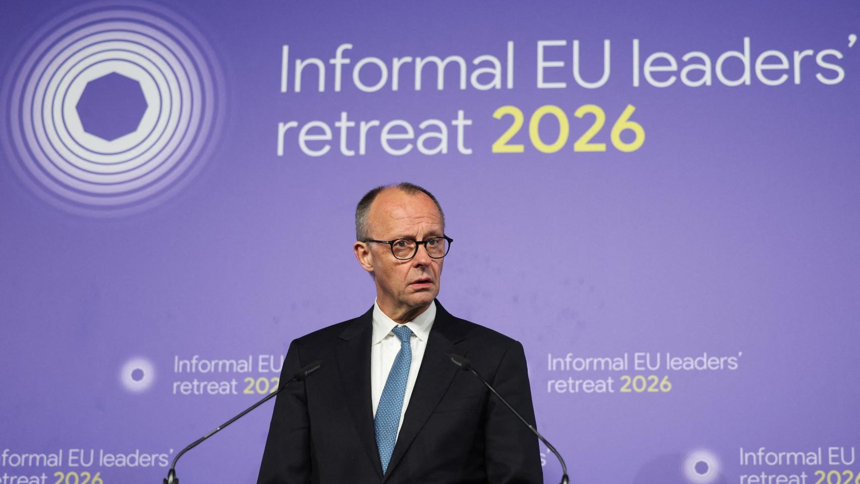 El canciller alemán Friedrich Merz habla durante una rueda de prensa el día de una reunión informal de líderes de la Unión Europea.