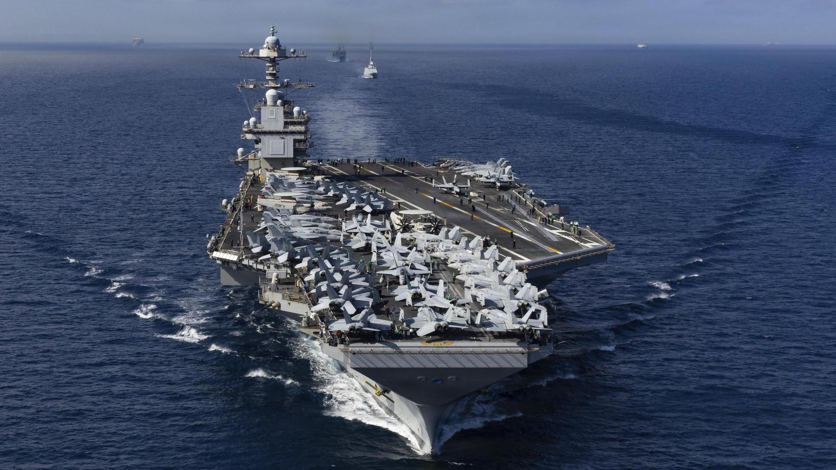 El portaaviones USS Gerald R. Ford en aguas del Mediterráneo