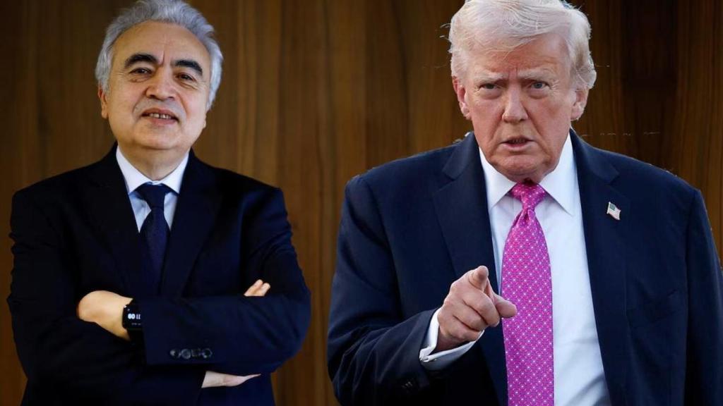 Fotomontaje de Fatih Briol, director ejecutivo de la AIE, y Donald Trump, presidente de EEUU.