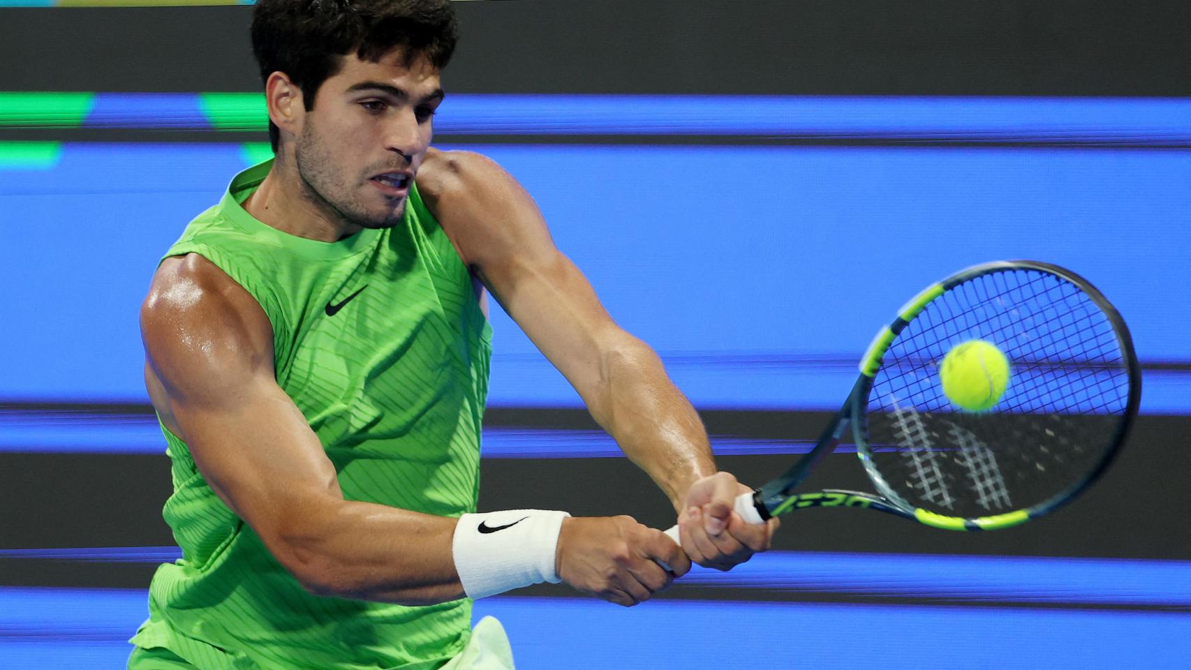 Carlos Alcaraz, en el partido de octavos de final del ATP500 de Doha.
