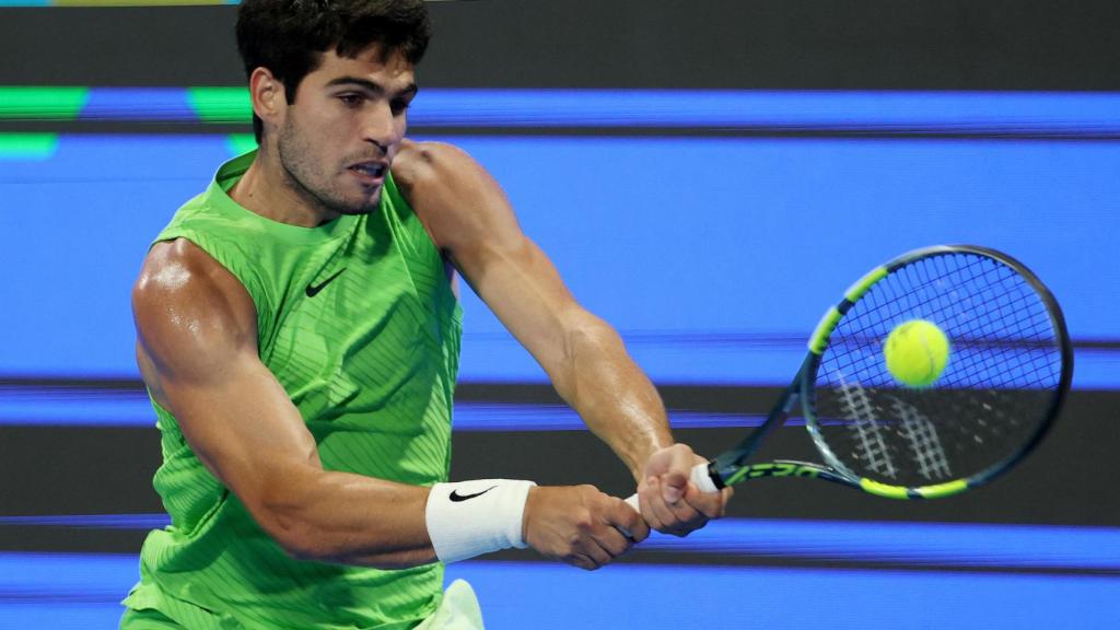 Carlos Alcaraz, en el partido de octavos de final del ATP500 de Doha.