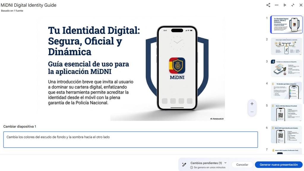 Modificando una diapositiva en NotebookLM