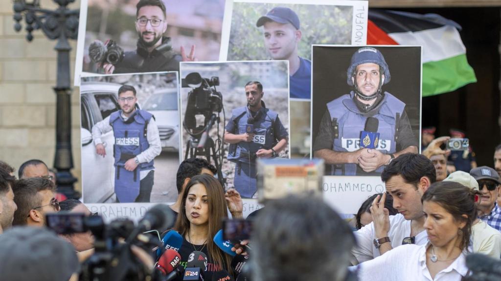 Manifestación en recuerdo de los periodistas palestinos asesinados en Gaza celebrada en Barcelona el pasado mes de agosto.