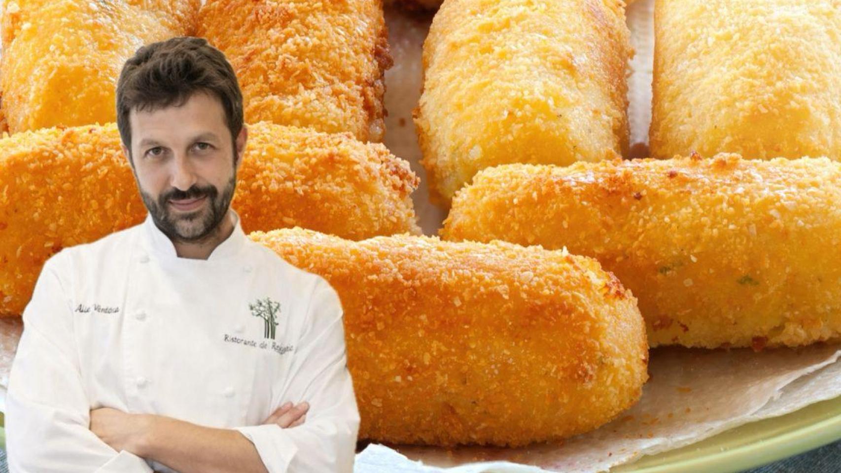 Iván Cerdeño junto a unas croquetas.