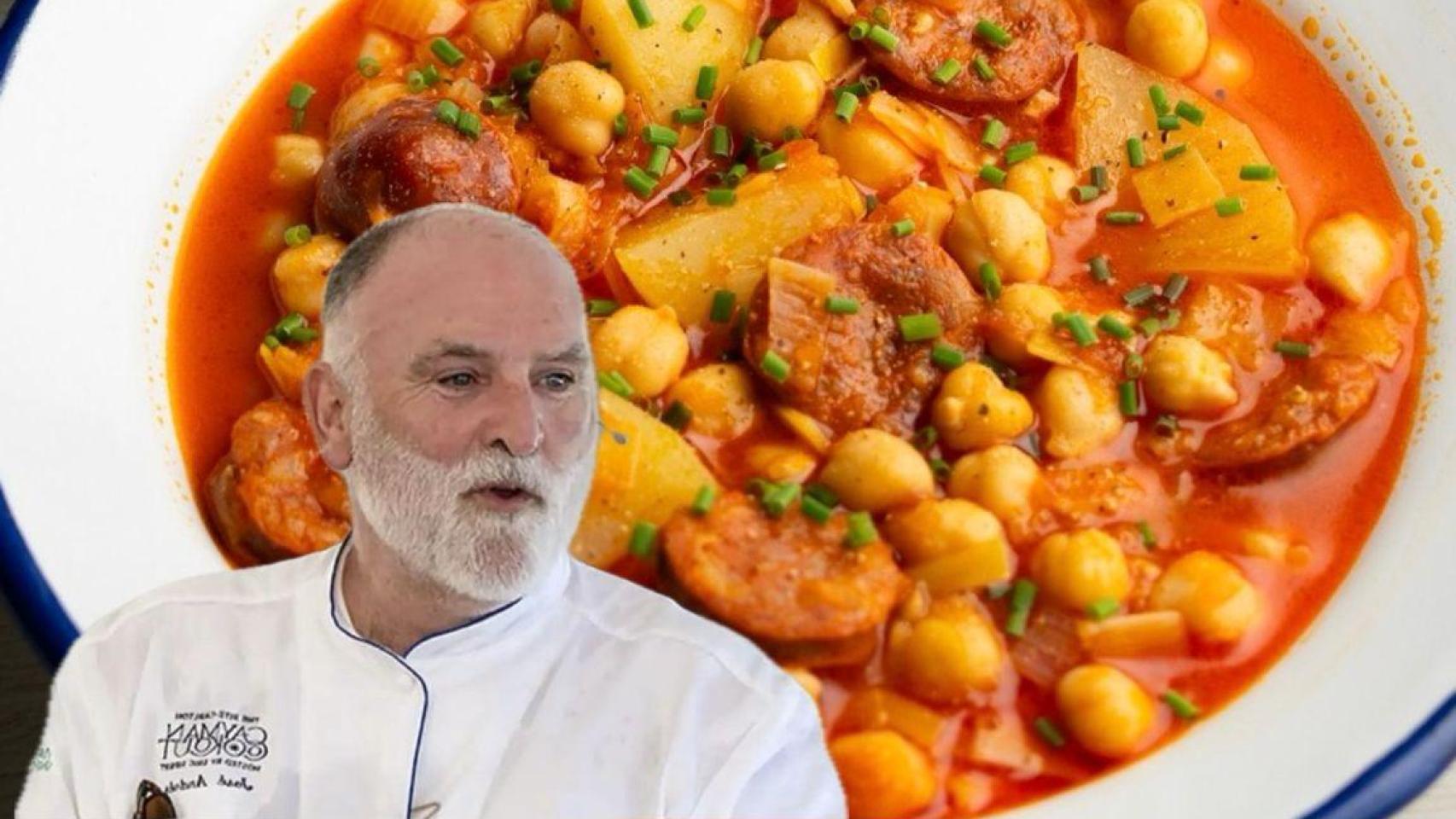 José Andrés junto a un plato de garbanzos.