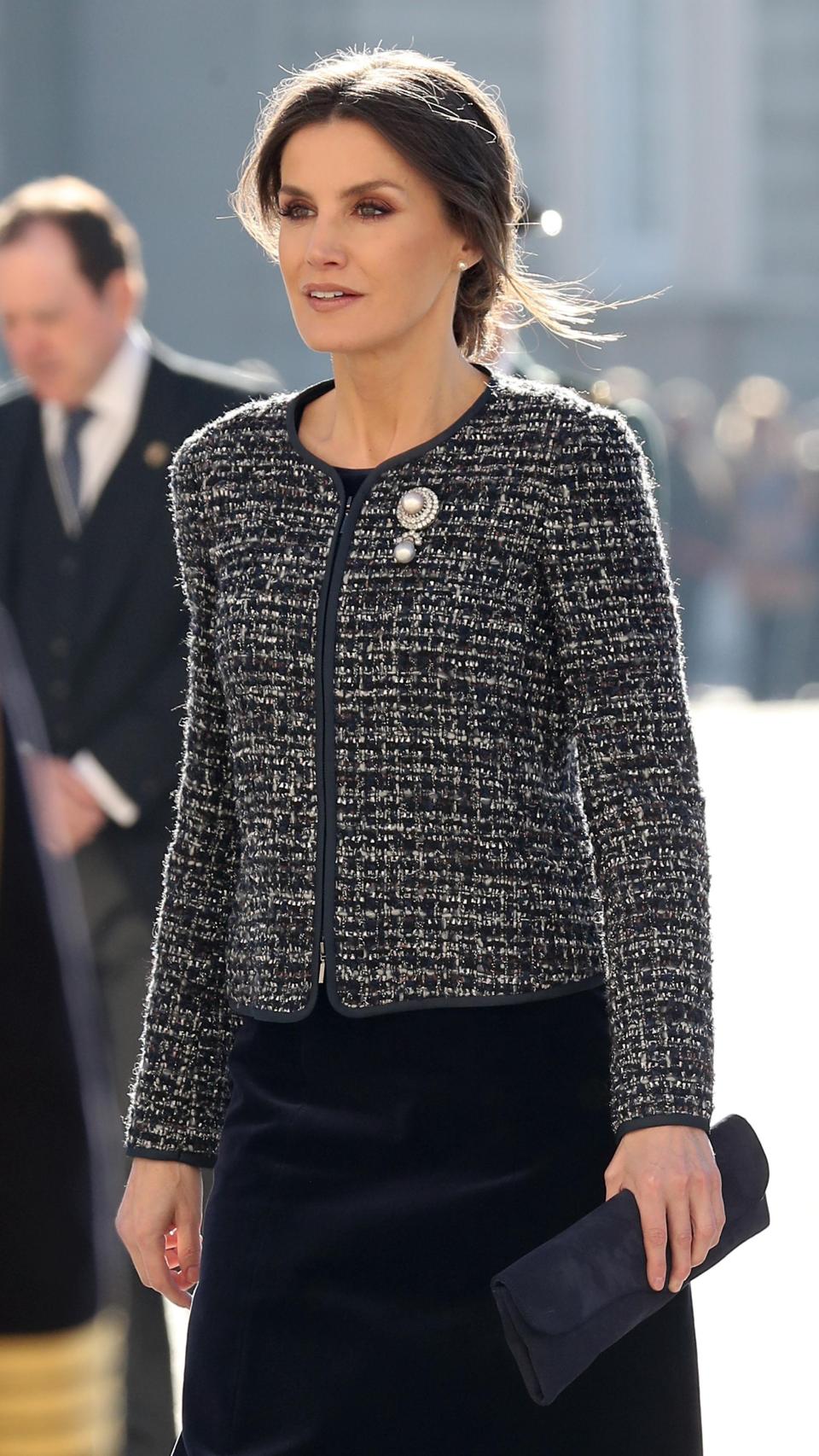 La reina Letizia en la Pascua Militar de 2019 cuando estrenó este importante broche del joyero de pasar.