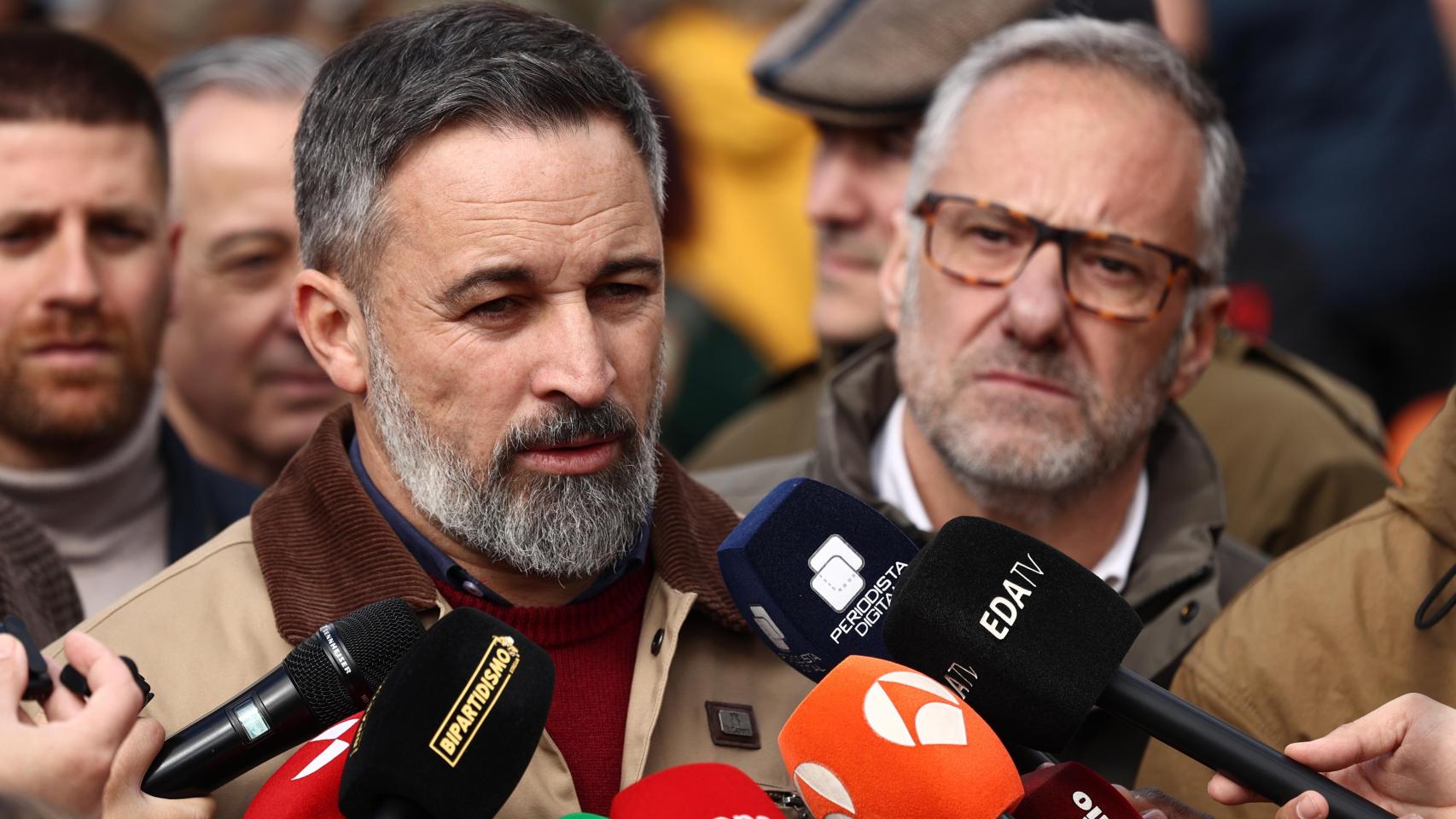 El presidente de Vox, Santiago Abascal, este jueves en Peñafiel.
