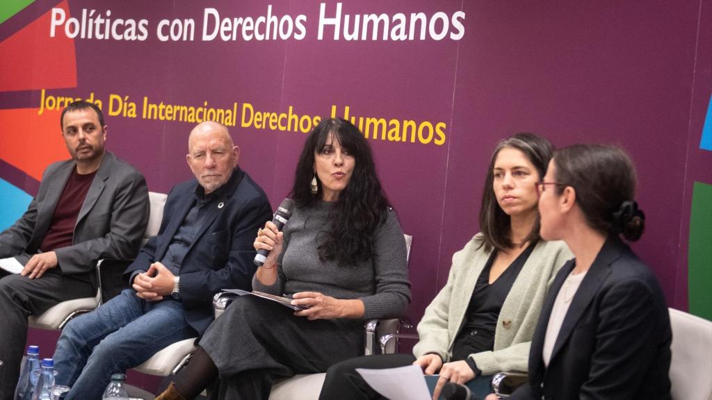 La filósofa Carmen Madorrán, junto a otros ponentes, durante el acto 'Un horizonte de protección: Políticas con Derechos Humanos', a 10 de diciembre de 2025, en Madrid (España).