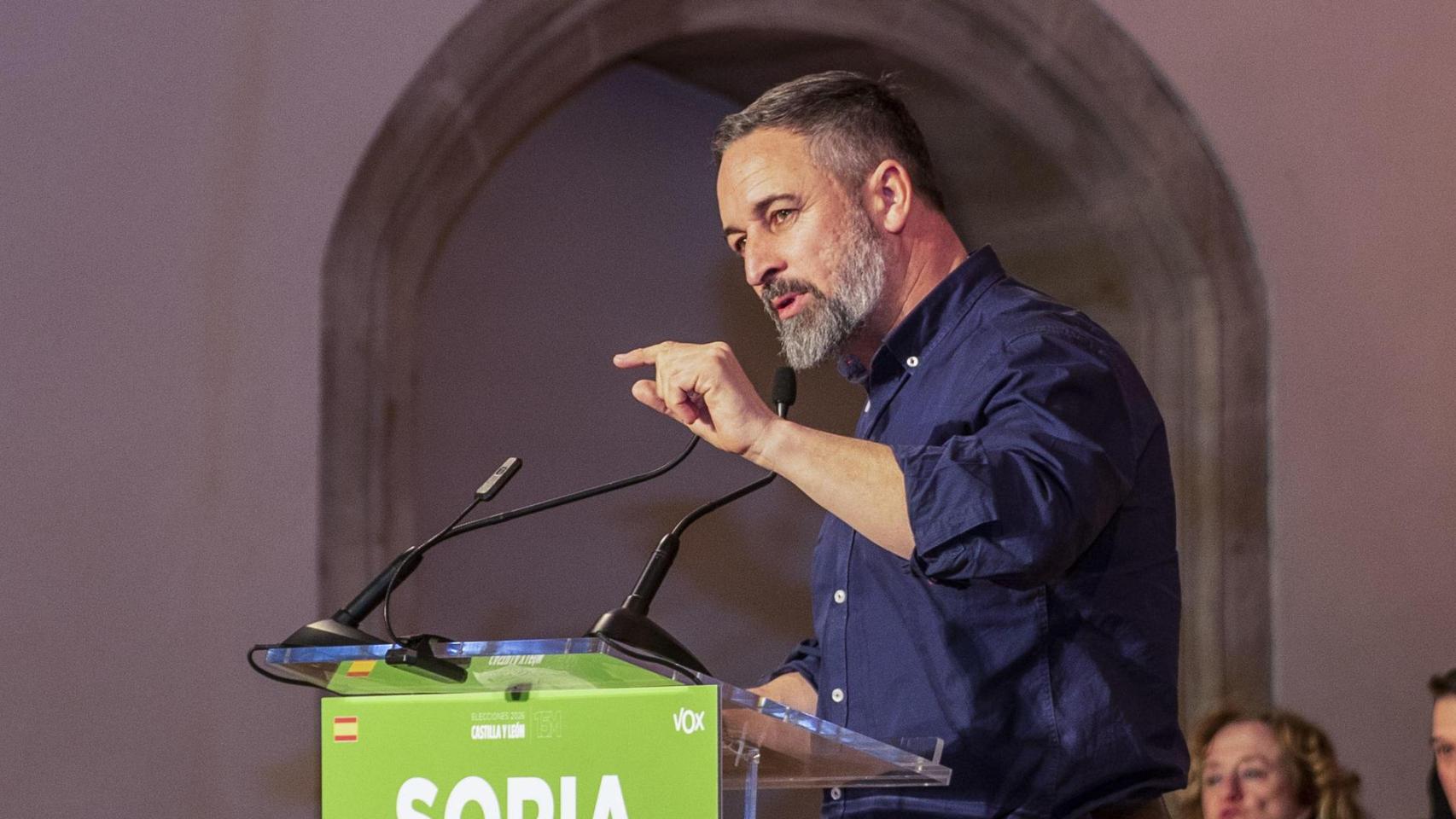 El líder de Vox, Santiago Abascal, este jueves en Soria.