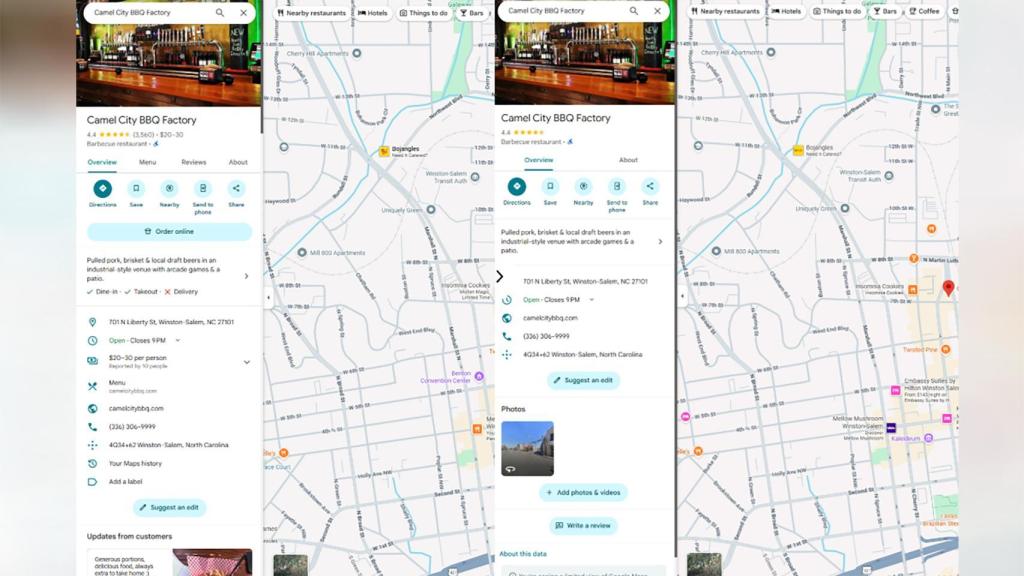 La experiencia normal de Google Maps a la izquierda y la vista limitada a la derecha