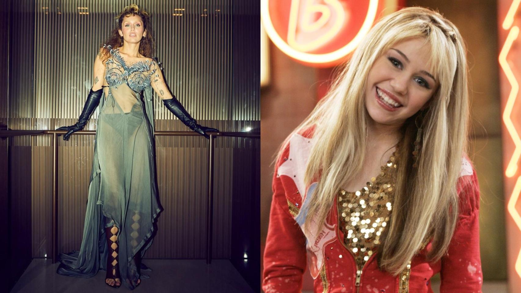 Miley Cyrus, en una imagen reciente de su perfil de Instagram, y en otra foto de cuando interpretaba al personaje infantil.