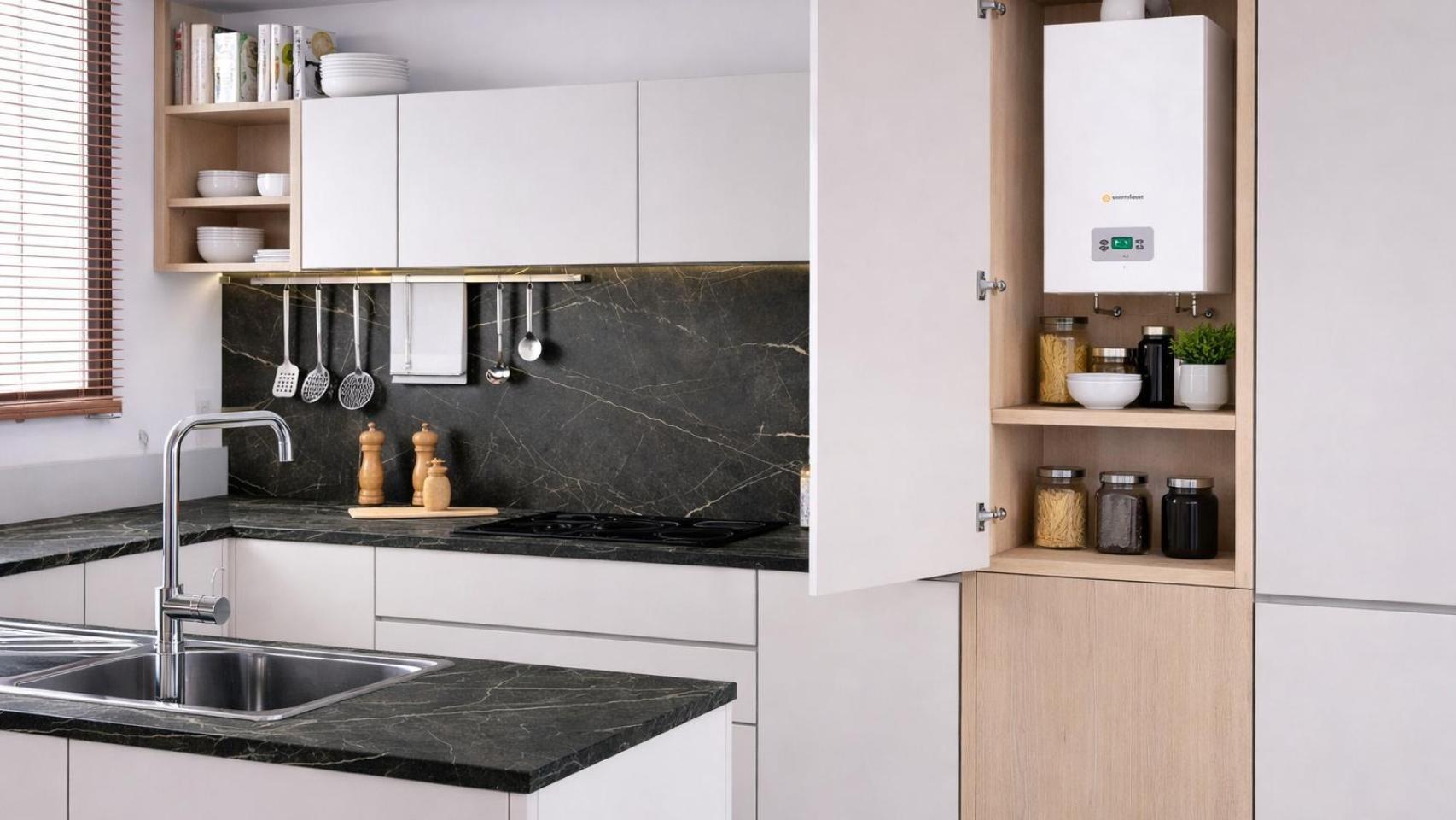 Cocina con caldera de gas.
