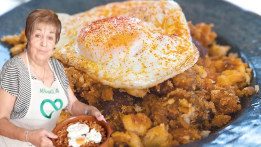 Conchita Polo y un plato típico de migas