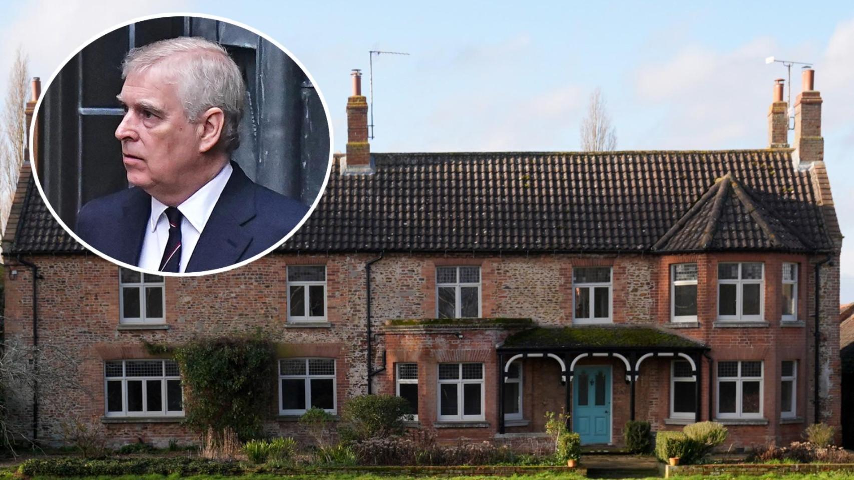 El expríncipe Andrés en un fotomontaje con su casa en Windsor.