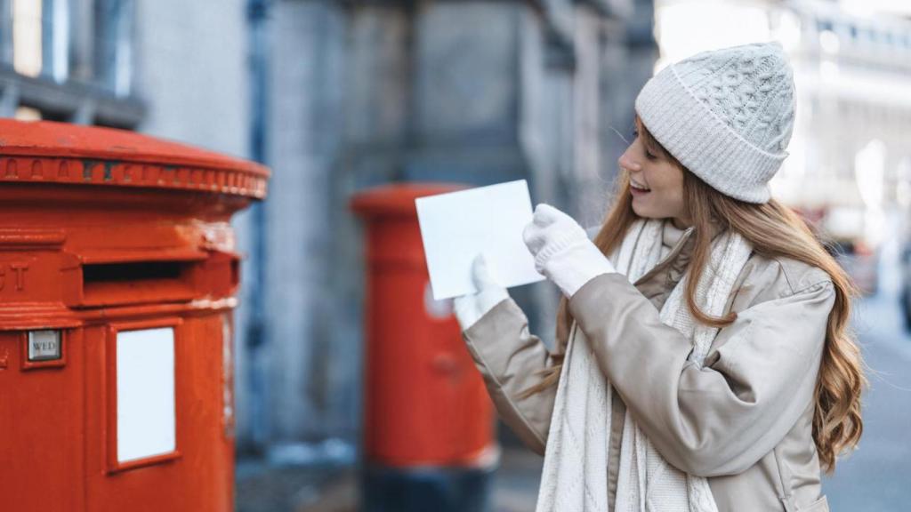 Mujer metiendo una carta en un buzón.