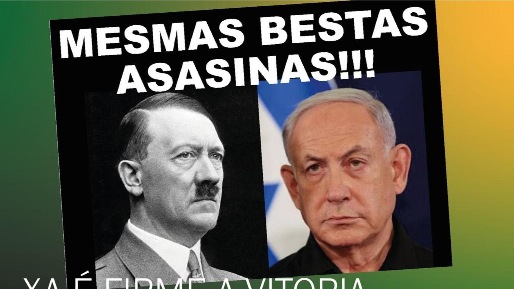 Imagen de la campaña en la que aparecían Benjamin Netanyahu y Adolf Hitler