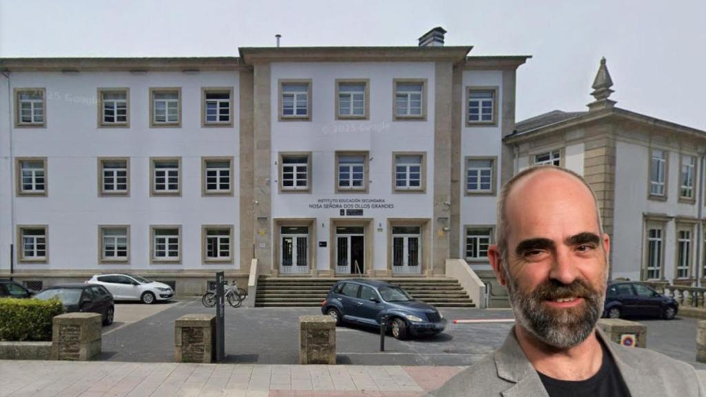 Montaje de Luis Tosar y su instituto en Lugo