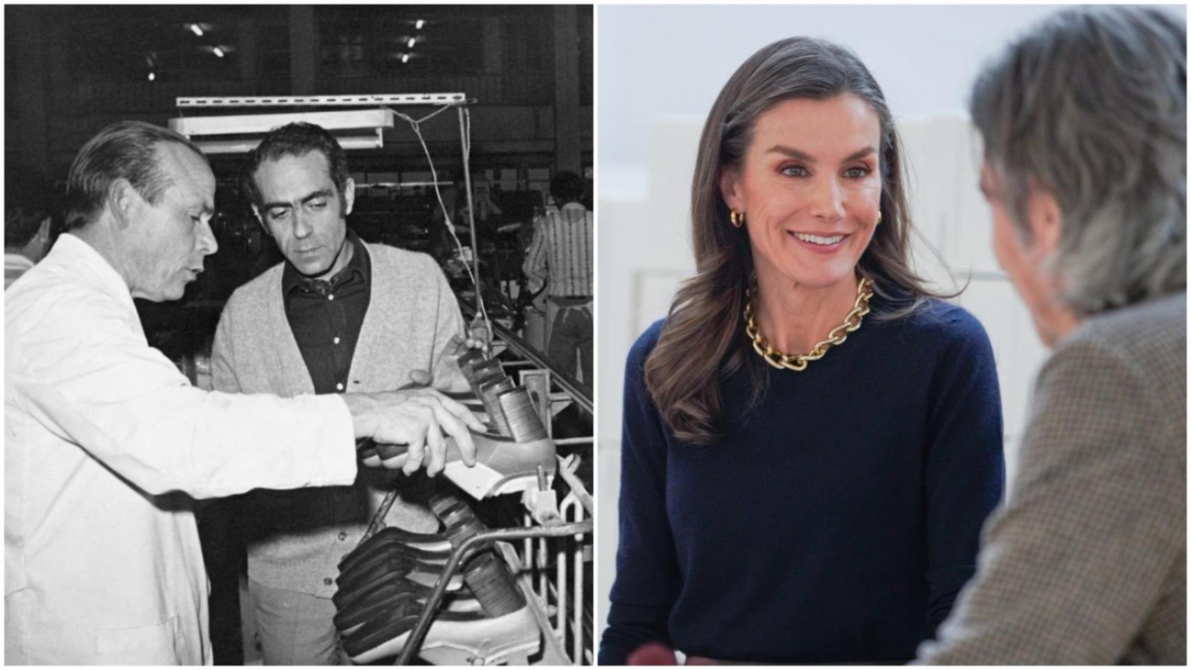 El fundador de la firma Pedro García y la reina Letizia durante su visita a la fábrica el pasado jueves.