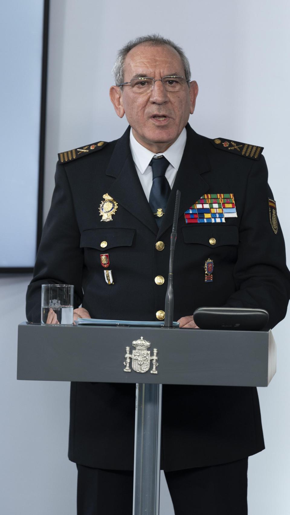 José Ángel González, entonces máximo responsable operativo de la Policía Nacional, durante una de las comparecencias del Comité Técnico de Gestión de la Covid-19 en Madrid, en abril de 2020. Aquel formato diario, convertido en ritual de la pandemia, terminó ese mismo año.