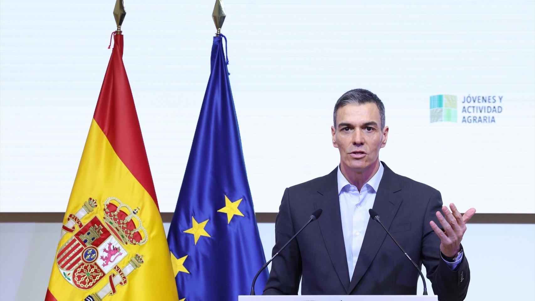 Pedro Sánchez, durante el acto de presentación de las medidas para facilitar el acceso a la actividad agraria.