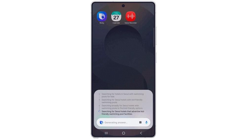 Imagen de Bixby analizando la consulta hecha por el usuario para la búsqueda de un hotel