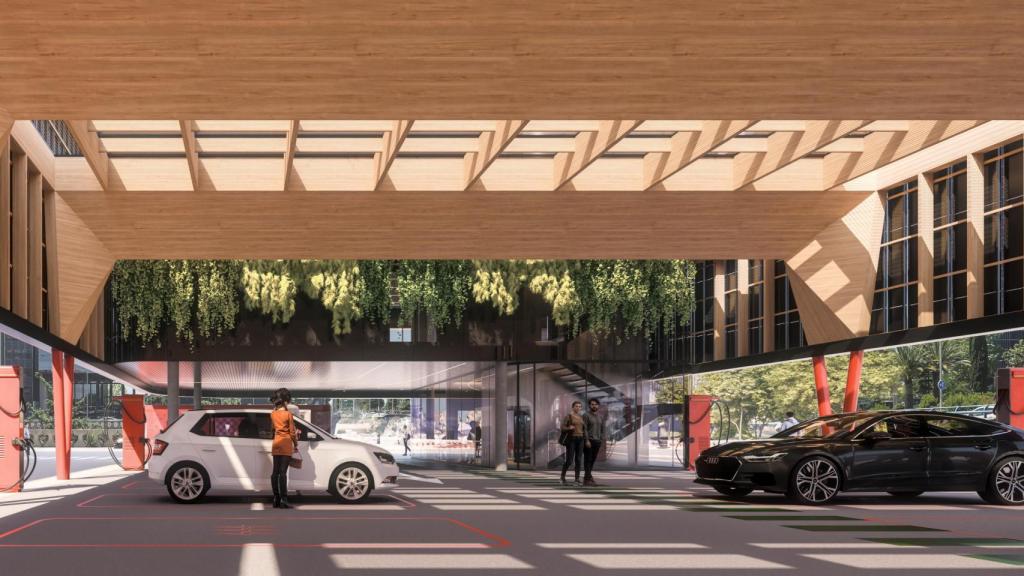 Render de la electrolinera del Paseo de la Castellana.
