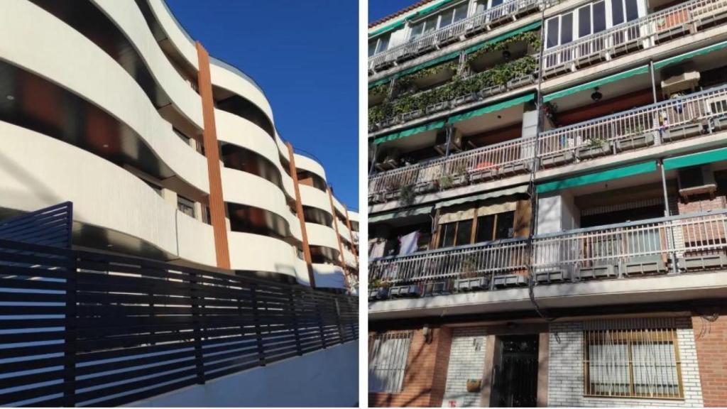 Fachada de un edificio construido en 2025 y otro de 1995.