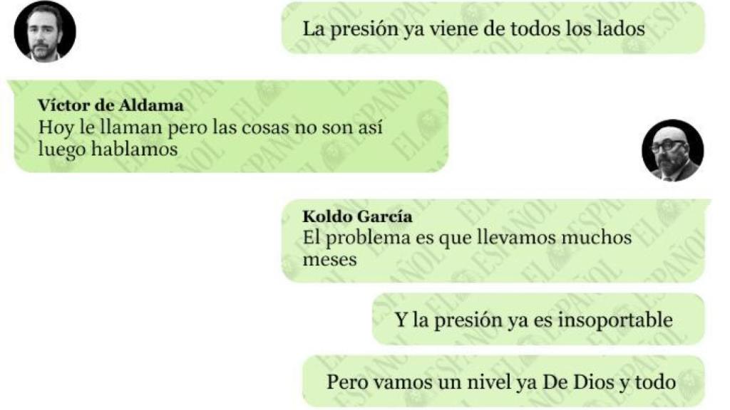 Los mensajes de WhatsApp entre Koldo García y Víctor de Aldama publicados por EL ESPAÑOL el pasado martes.