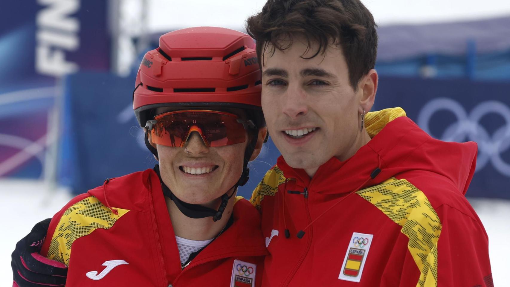 Ana Alonso y Oriol Cardona, tras la final del relevo mixto en los JJOO de Invierno