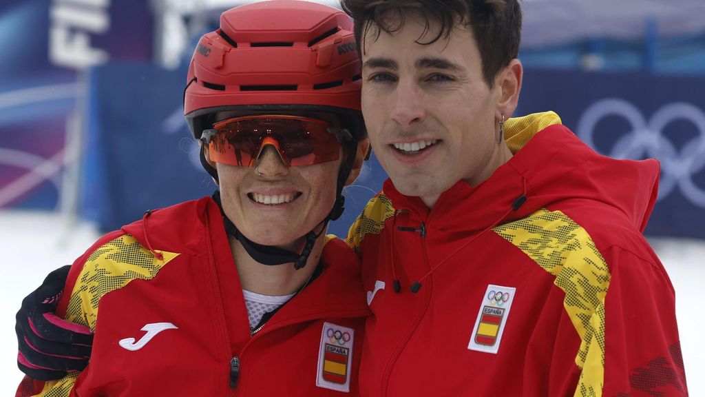 Ana Alonso y Oriol Cardona, tras la final del relevo mixto en los JJOO de Invierno