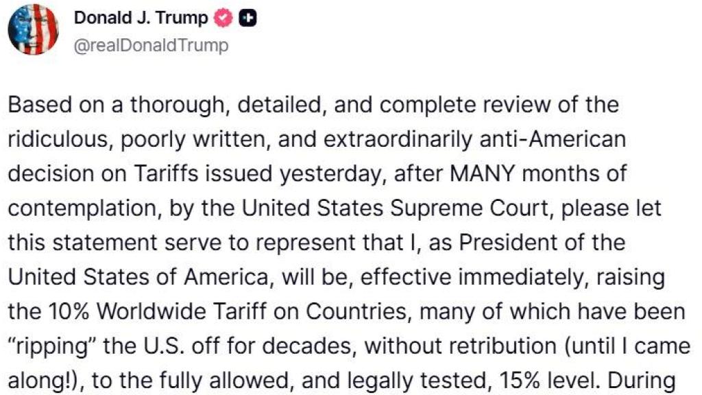 Mensaje de Truth Social de Donald Trump