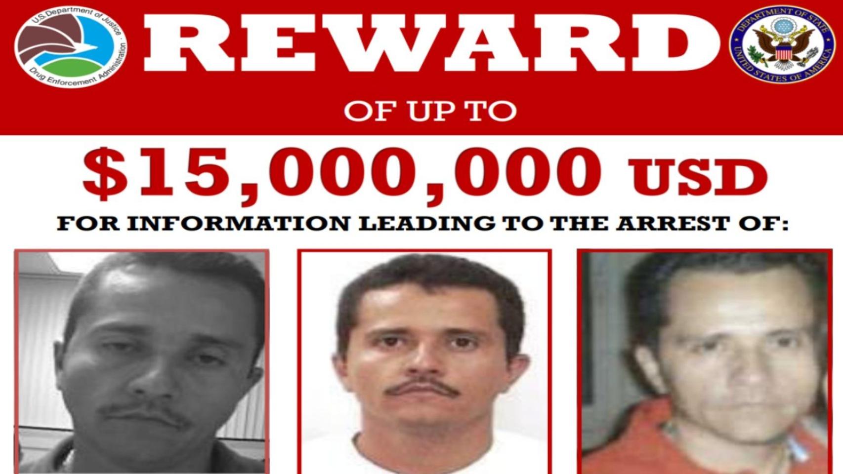 Cartel de 'Se busca' de 'El Mencho' difundido por la DEA.
