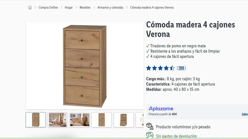 Cómoda madera 4 cajones Verona.